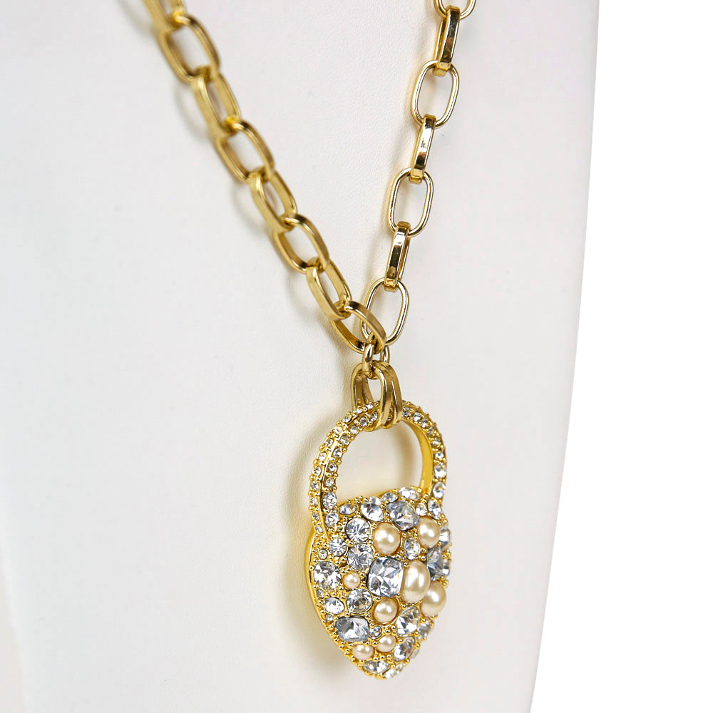 Lulu Frost Gold Pearl & Crystal Encrusted Heart Pendant On Chain