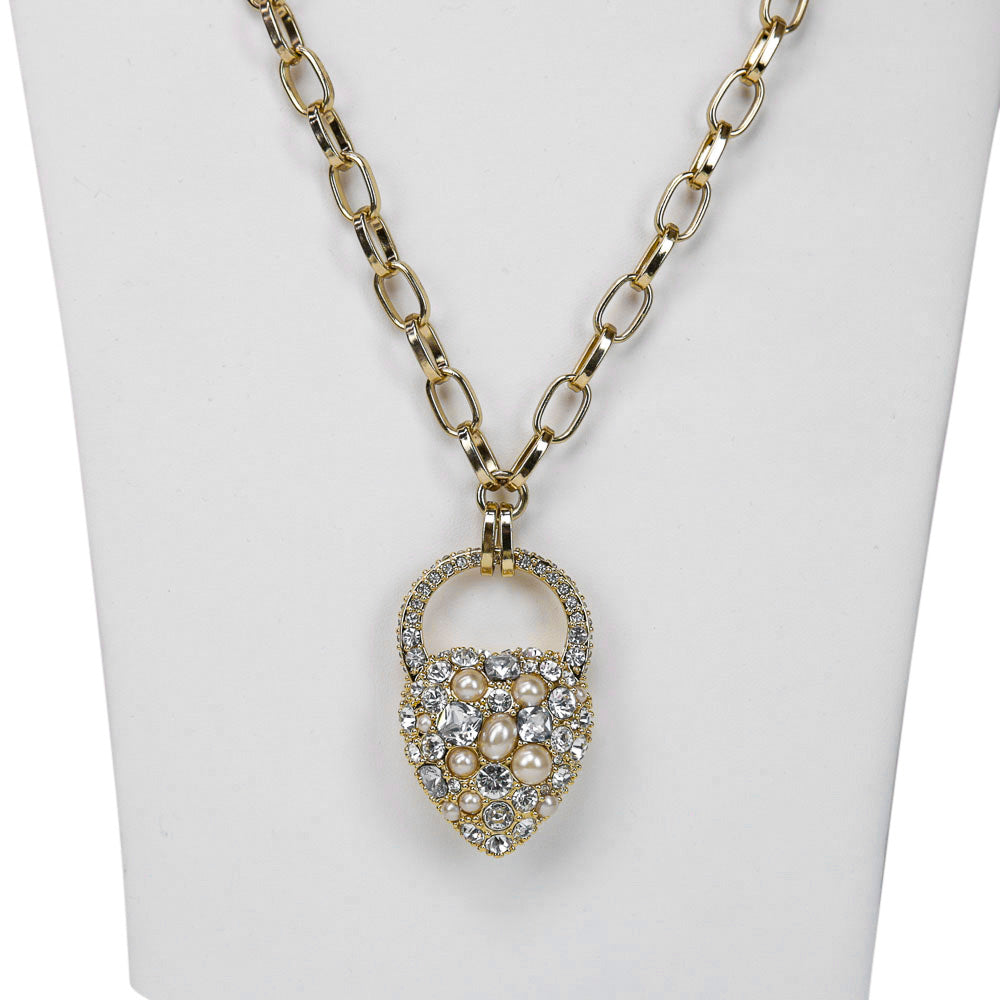 Lulu Frost Gold Pearl & Crystal Encrusted Heart Pendant On Chain