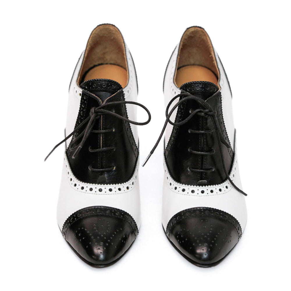 Ralph Lauren Collection Cerri Black & White Lace-Up Loafer Pumps