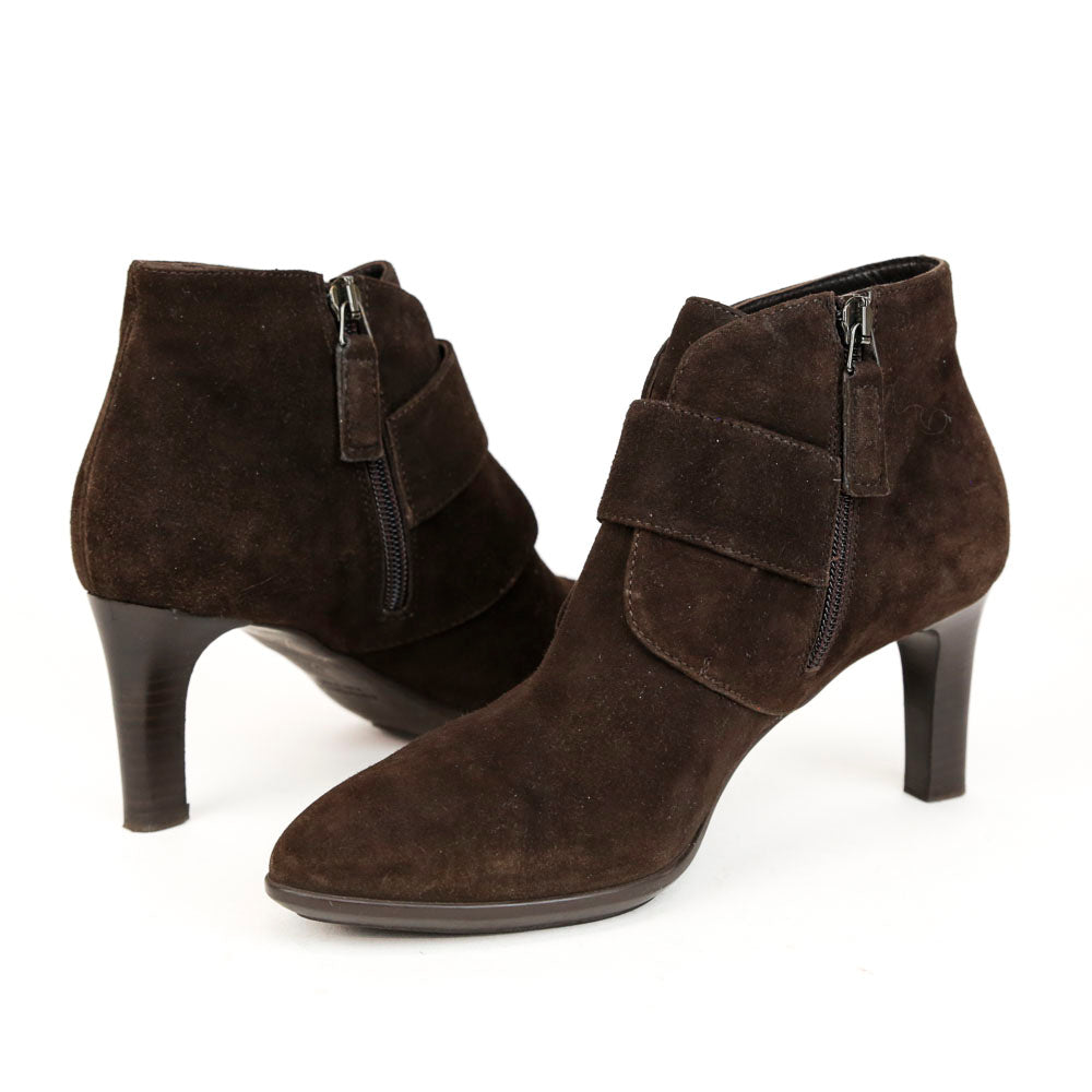 Aquatalia Brown Suede Buckle Ankle Boots