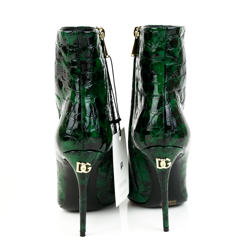 back view of Dolce & Gabbana 120mm Green Crocodile-Effect Pointed Toe Boots