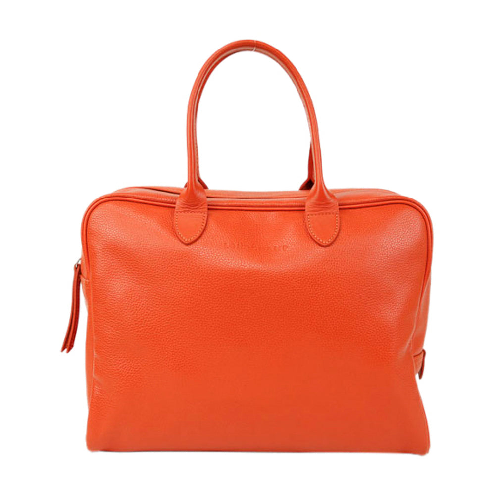 Longchamp Orange Leather Top Handle Tote Bag