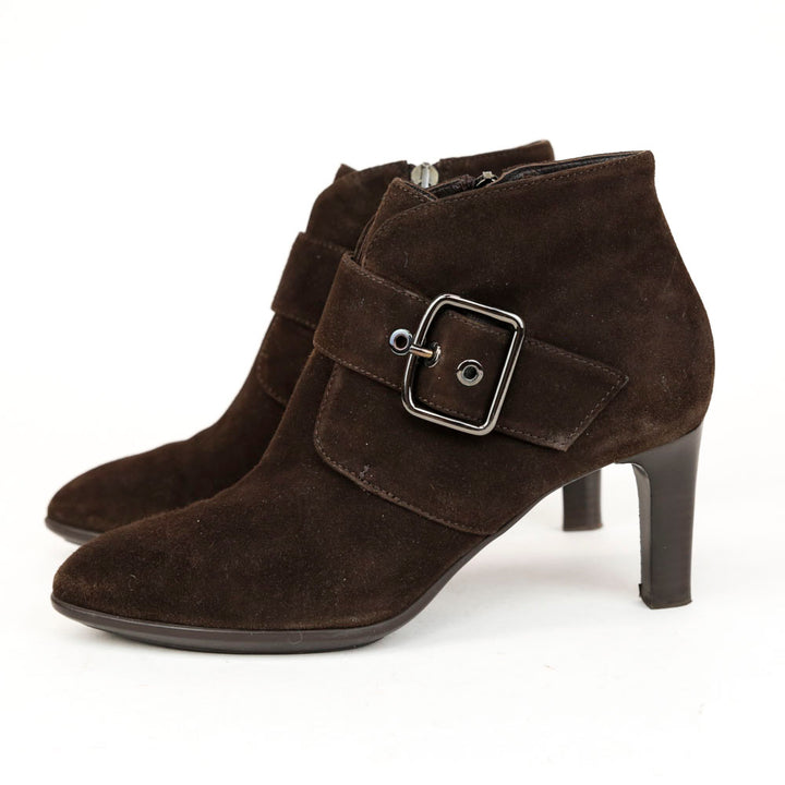 Aquatalia Brown Suede Buckle Ankle Boots