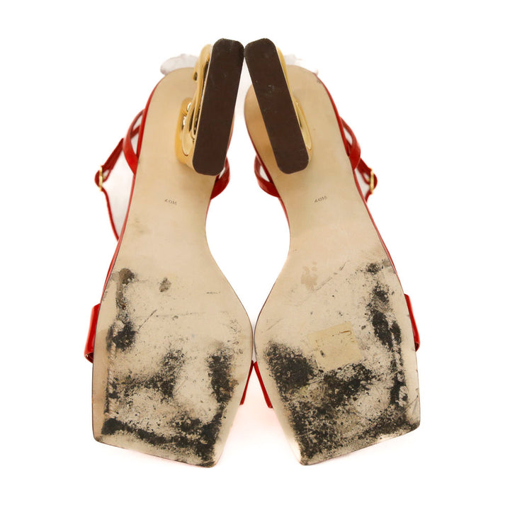 Dolce & Gabbana Red Patent Leather Logo Heel Sandals