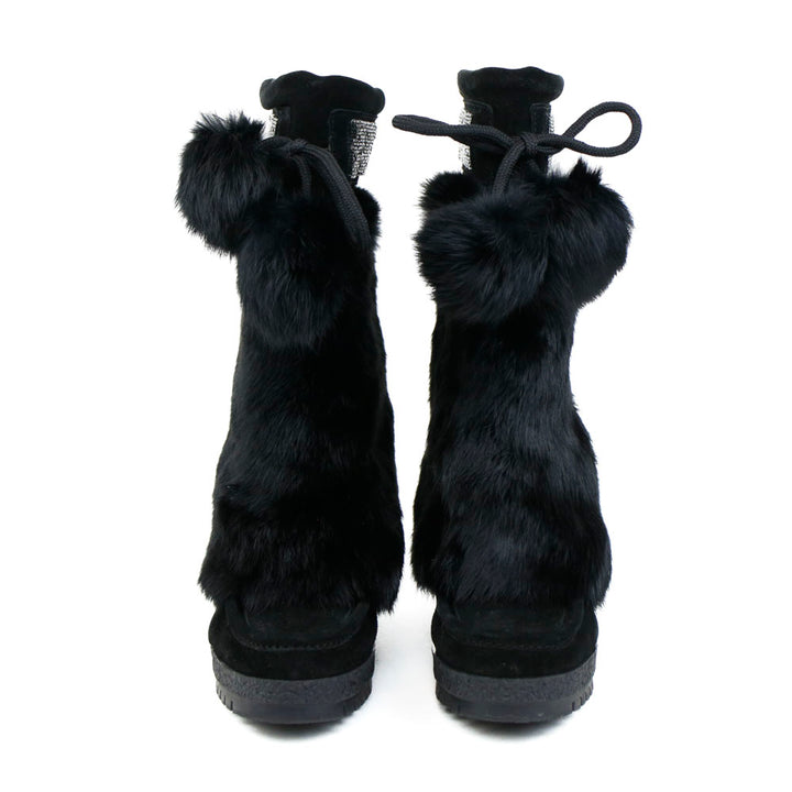 Coach Maryann Black Rabbit Fur Wedge Boots