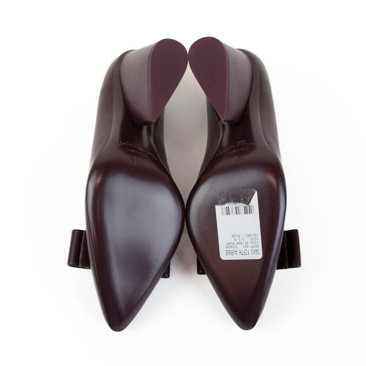 Salvatore Ferragamo Plum Leather Bow Pumps