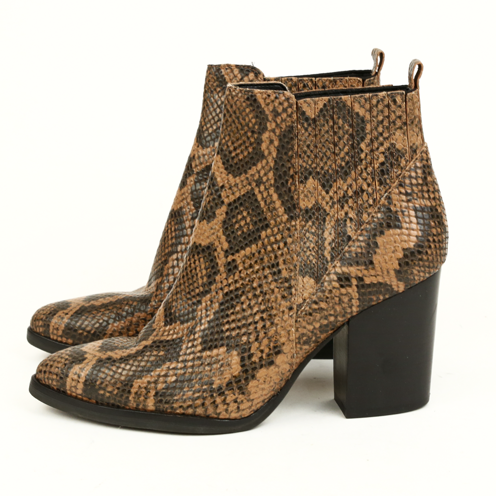 side view of Marc Fisher Snakeskin Leather Ankle Boots