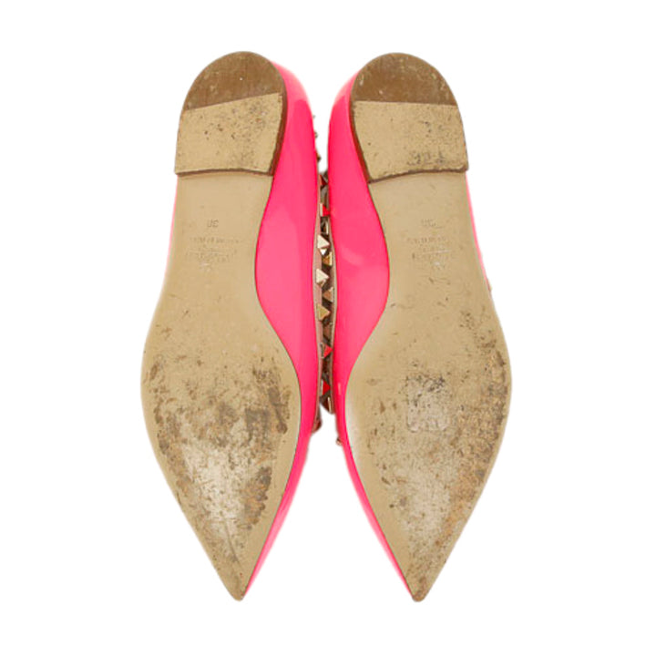 Valentino Neon Pink Patent Leather Rockstud Ballet Flats