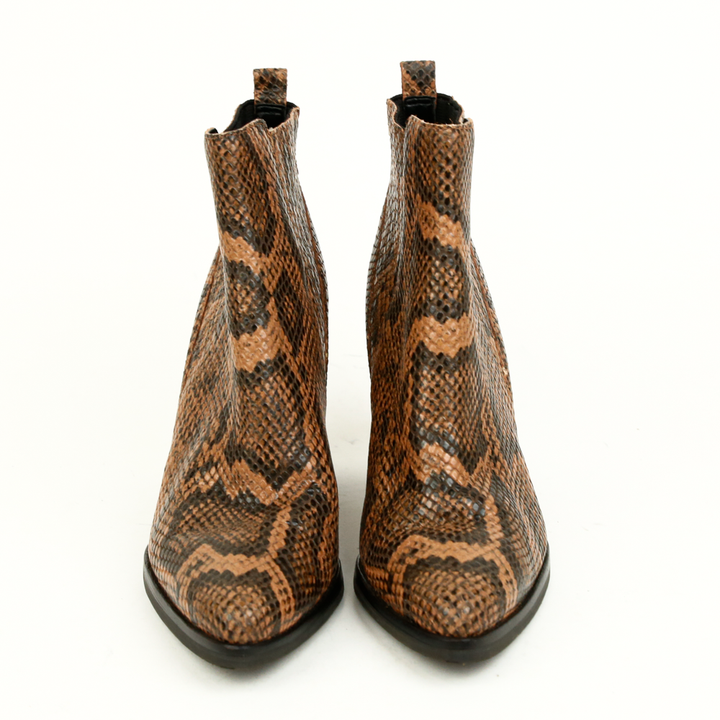 front view of Marc Fisher Snakeskin Leather Ankle Boots