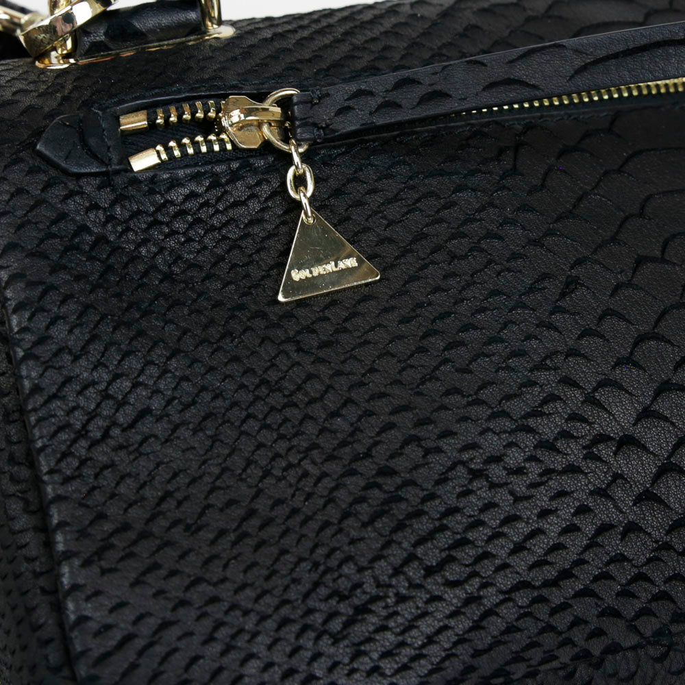 Golden Lane Black Embossed Leather Soave Duo Satchel