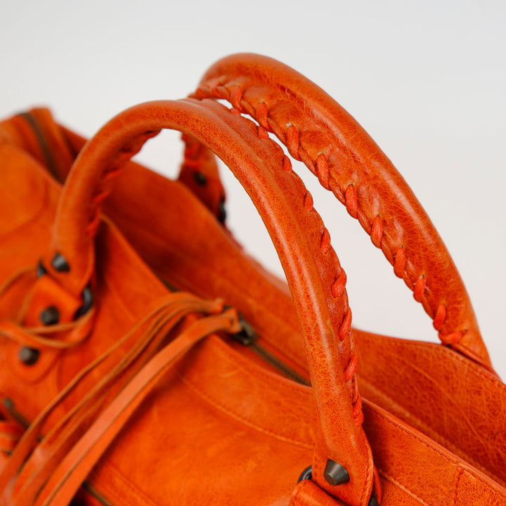Balenciaga Orange Leather Motocross Classic City Bag
