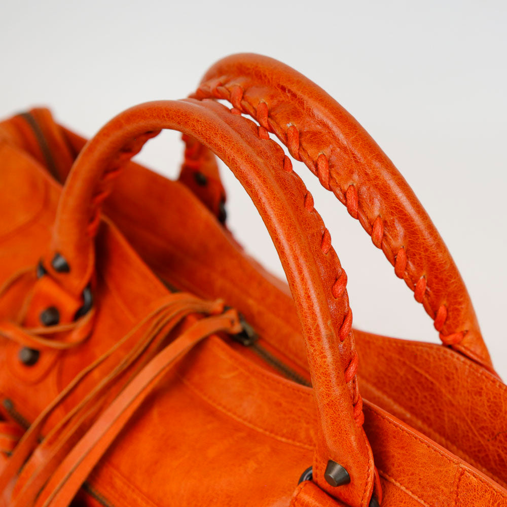 Balenciaga Orange Leather Motocross Classic City Bag | DBLTKE Luxury Consignment Boutique