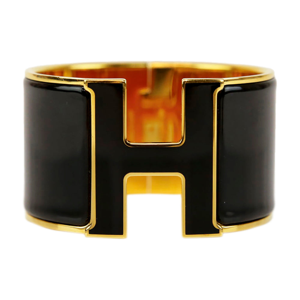 Hermès Black & Gold Enamel Extra Wide Clic Clac H Bracelet