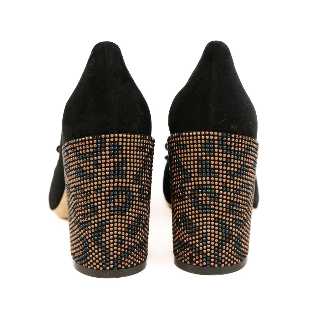 Salvatore Ferragamo Black Suede Vara Bow Studded Heel Pumps