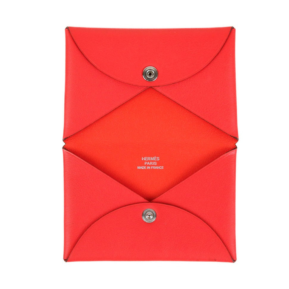 Hermès Coral Leather Calvi Card Holder