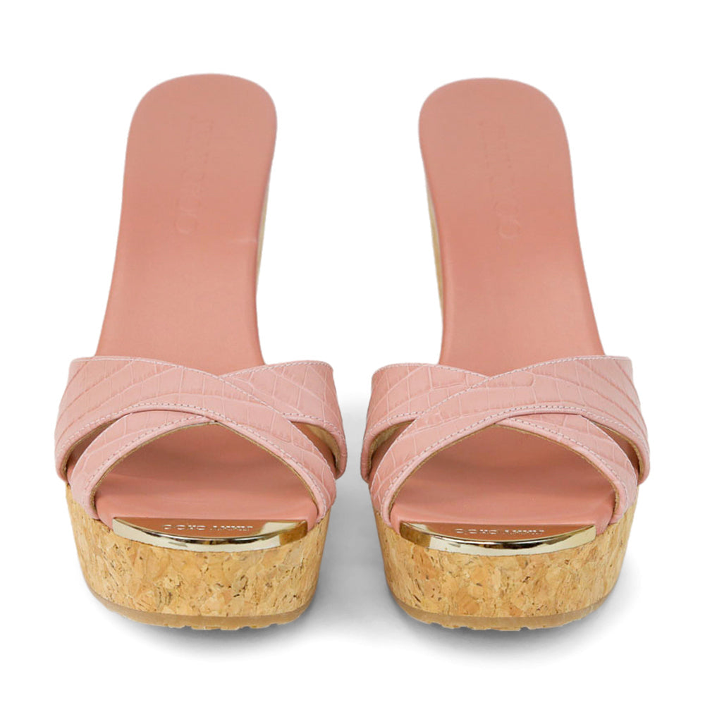 Jimmy Choo Perfume Blush Embossed Cork Wedge Sandals