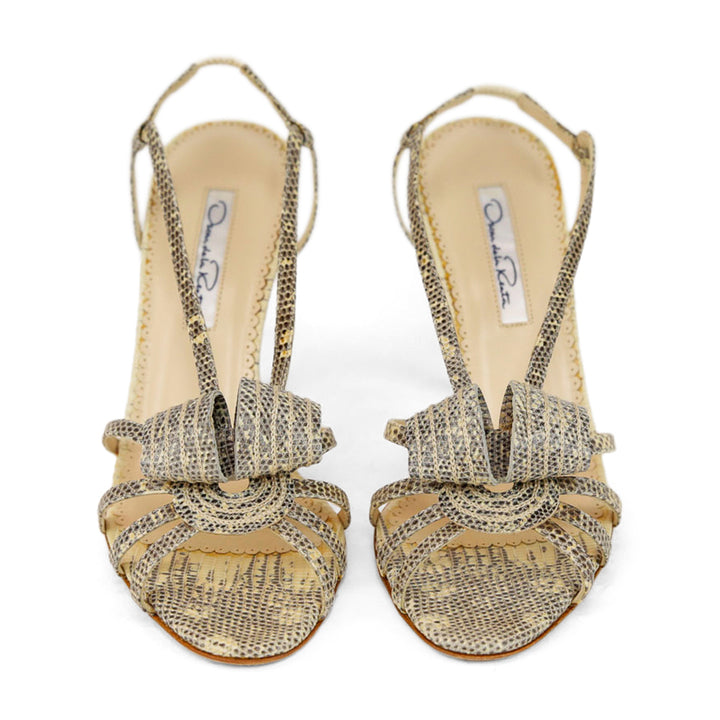 Oscar De La Renta Snakeskin Leather Slingback Sandals