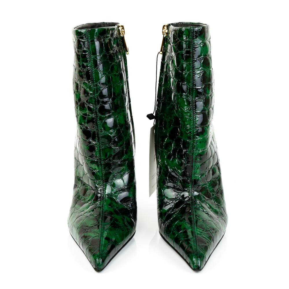 front view of Dolce & Gabbana 120mm Green Crocodile-Effect Pointed Toe Boots