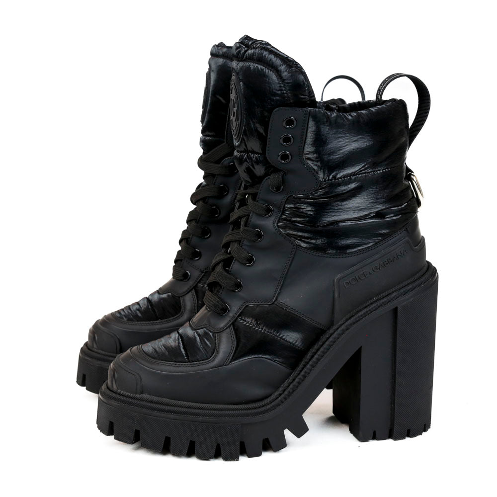 Dolce & Gabbana Black Puffer Platform Combat Boots