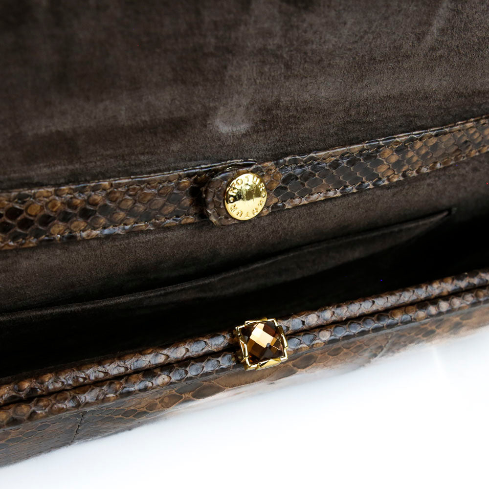 Kotur Brown Genuine Snakeskin Leather Large Clutch