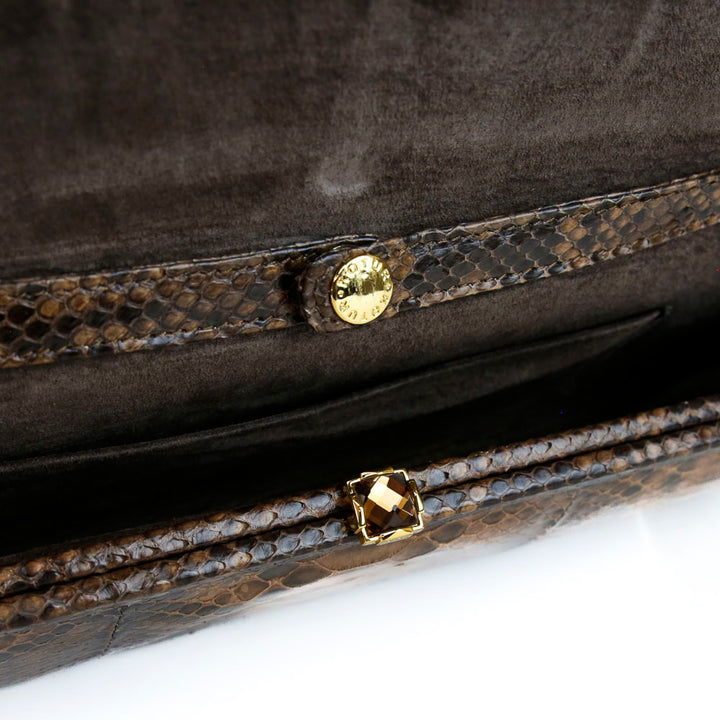 Kotur Brown Genuine Snakeskin Leather Large Clutch