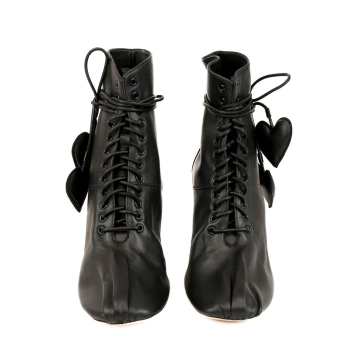 Lanvin Black Leather Lace Up Heart Ankle Boots