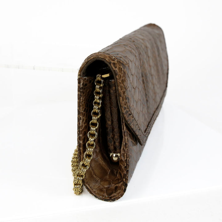 Kotur Brown Genuine Snakeskin Leather Large Clutch