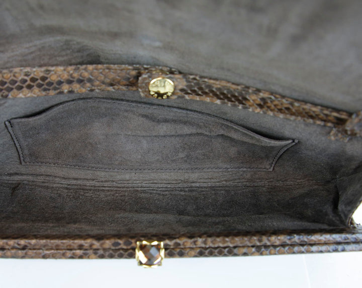 Kotur Brown Genuine Snakeskin Leather Large Clutch