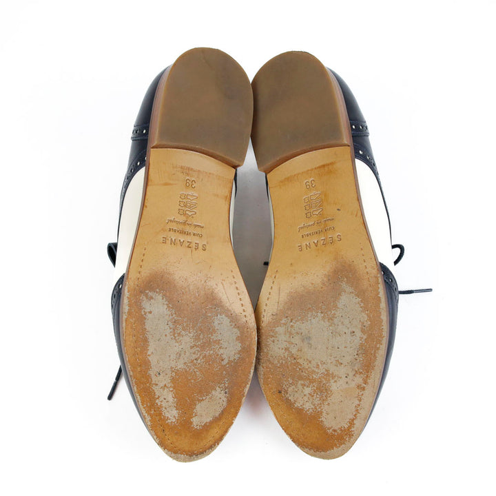 Sezane Navy & White Fringe Loafers