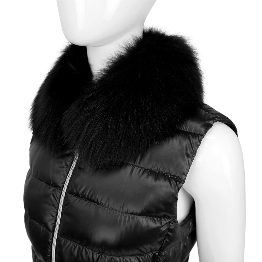 Herno Black Fox Fur Trim Down Puffer Vest