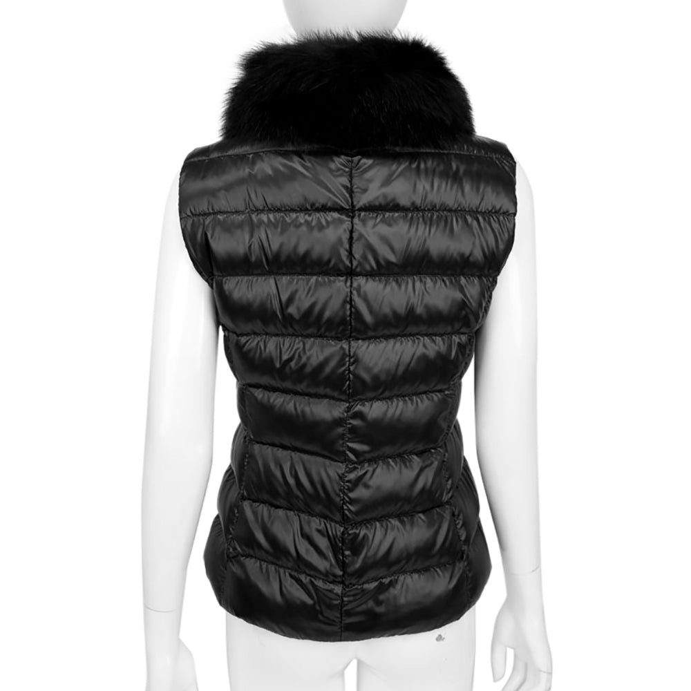 Herno Black Fox Fur Trim Down Puffer Vest