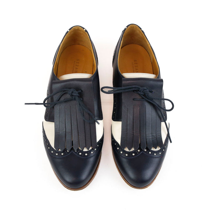 Sezane Navy & White Fringe Loafers