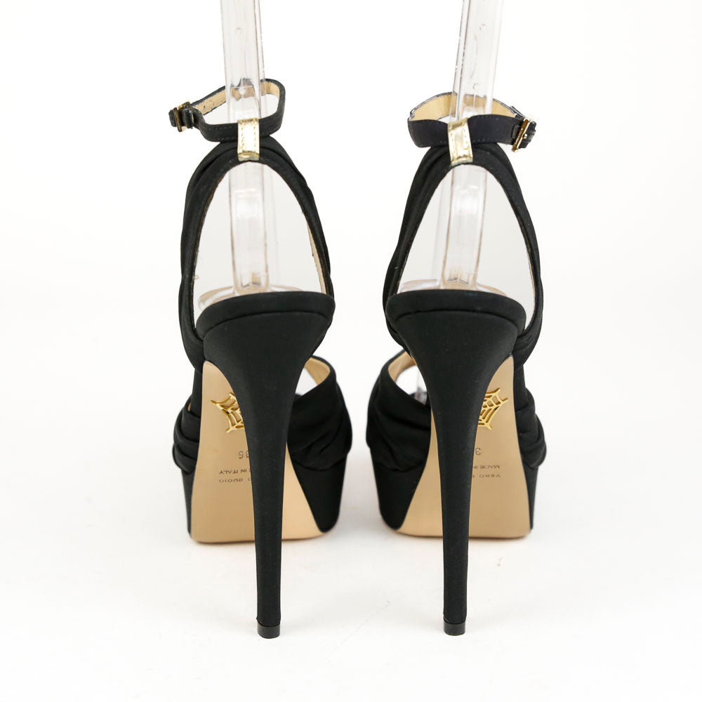Charlotte Olympia Black Crepe De Chine Bruce Leopard Sandals