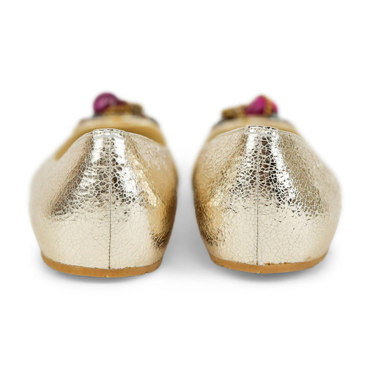 Oscar De La Renta Metallic Gold Leather Embellished Ballet Flats