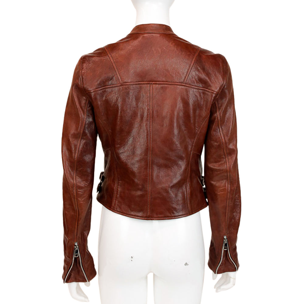 Dolce & Gabbana Maroon Leather Biker Jacket