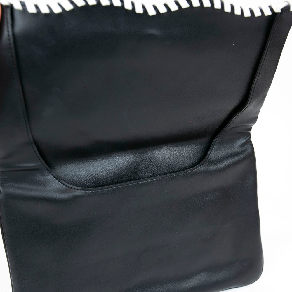 Anne Fontaine Black Leather Whipstitch Clutch