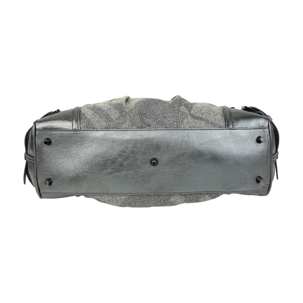 Burberry Gray Leather & Shimmer Nova Check Canvas Tote Bag