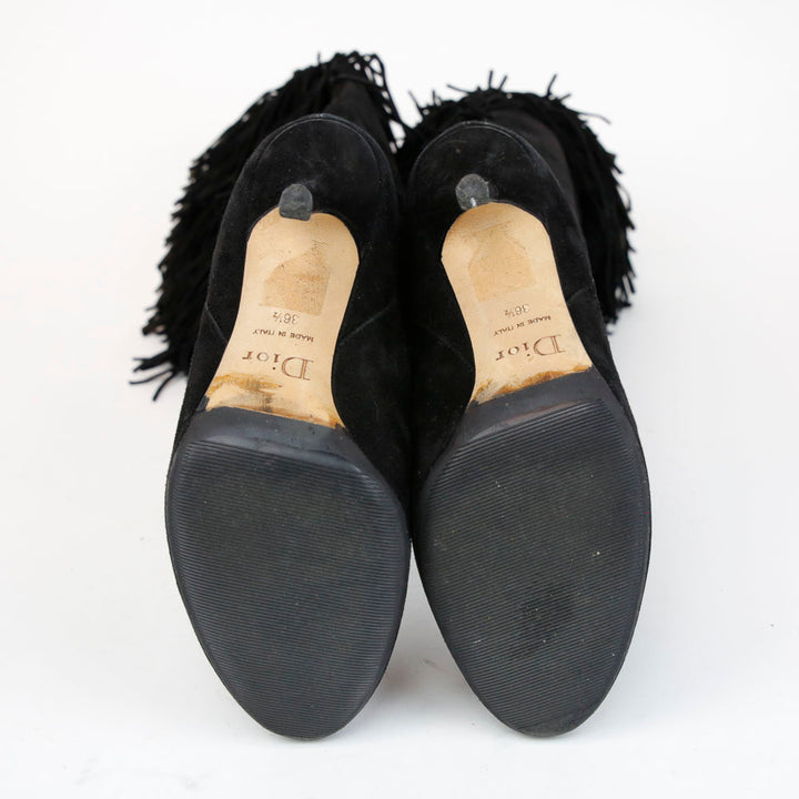 Christian Dior Black Suede Fringe Calf Boots