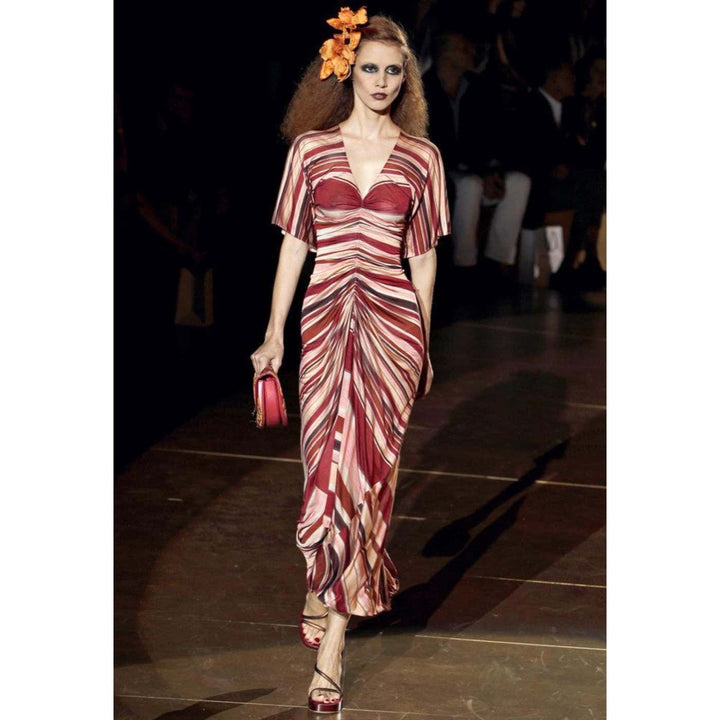 Marc Jacobs Spring 2011 Red & Pink Striped Ruched Silk Maxi Dress
