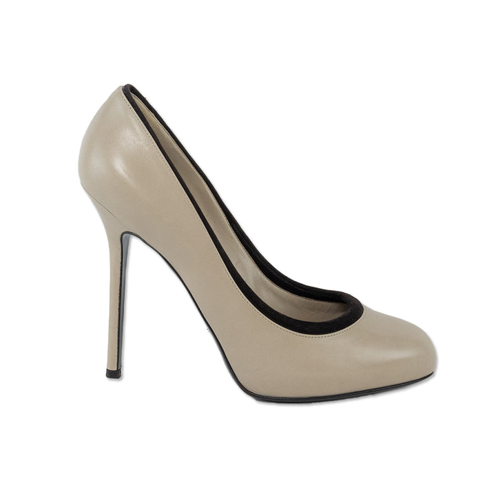 Sergio Rossi Beige Leather Suede Trim Pump