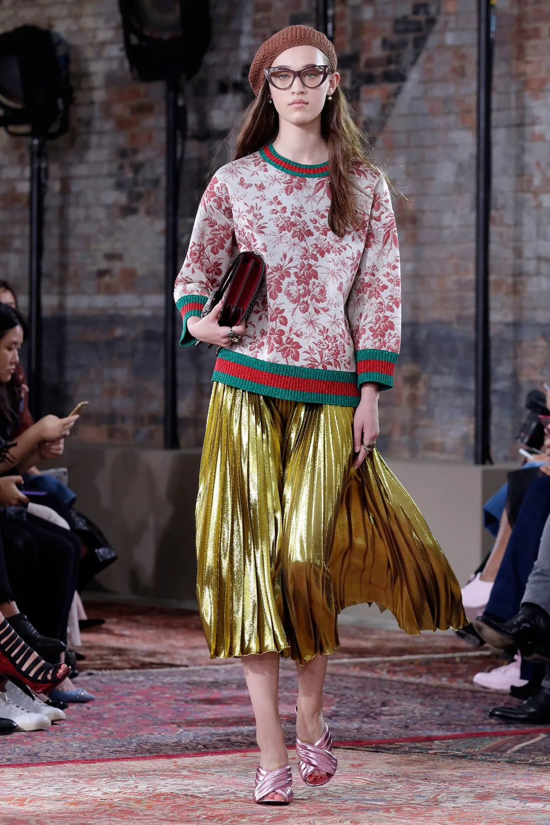 Gucci Resort 2016 Herbarium Floral Grey Red Bloom Metallic Web Sweatshirt