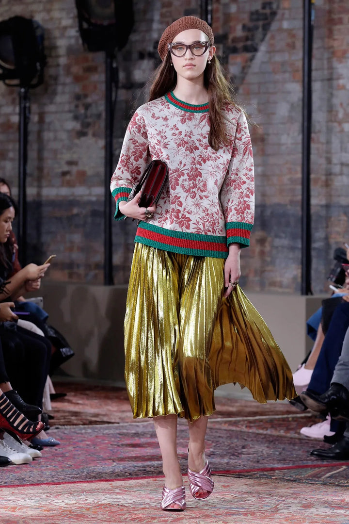 Gucci Resort 2016 Herbarium Floral Grey Red Bloom Metallic Web Sweatshirt