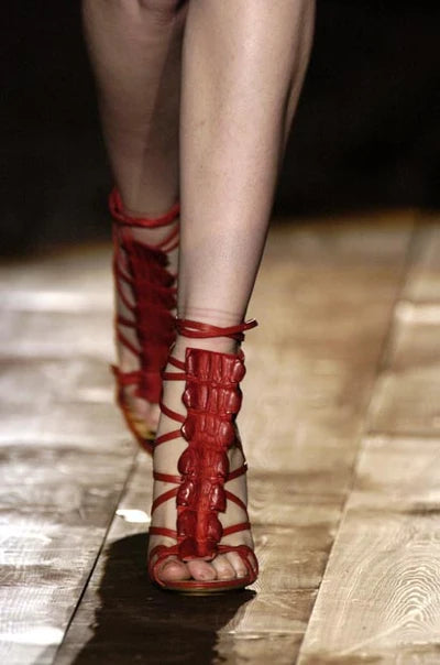 Roberto Cavalli S/S 2005 Red Crocodile Gladiator Sandals