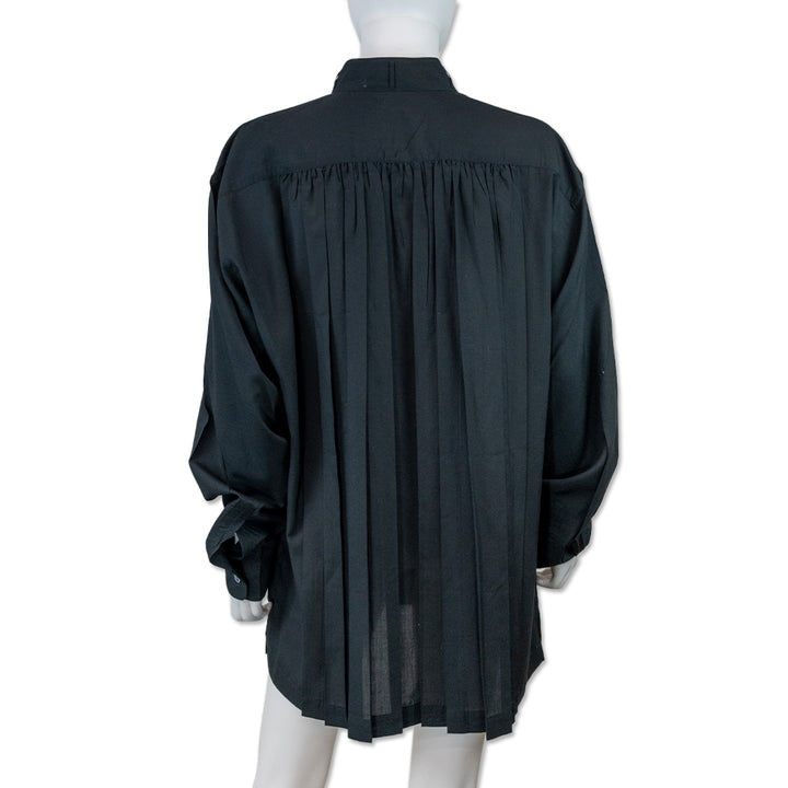 Issey Miyake Black Pleated Tuxedo Collar Shirt