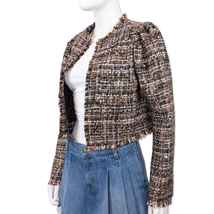 Ramy Brook Multicolored Sequin Knit Collarless Jacket