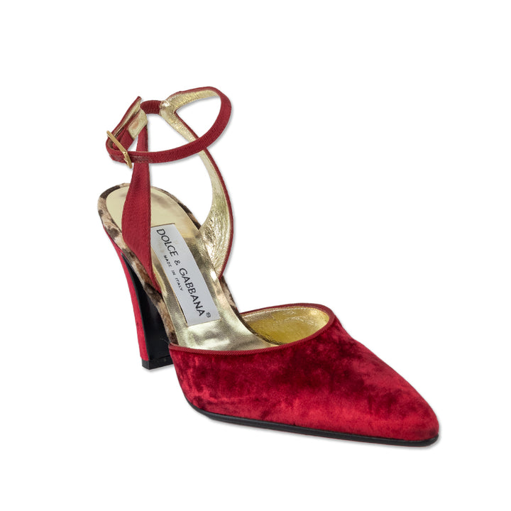 Dolce & Gabbana Red Velvet Ankle Strap Pump