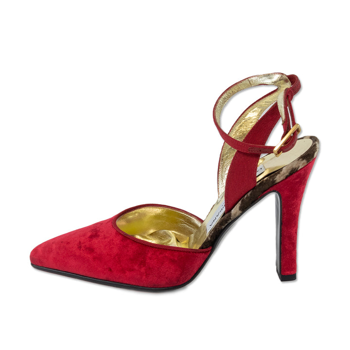 Dolce & Gabbana Red Velvet Ankle Strap Pump