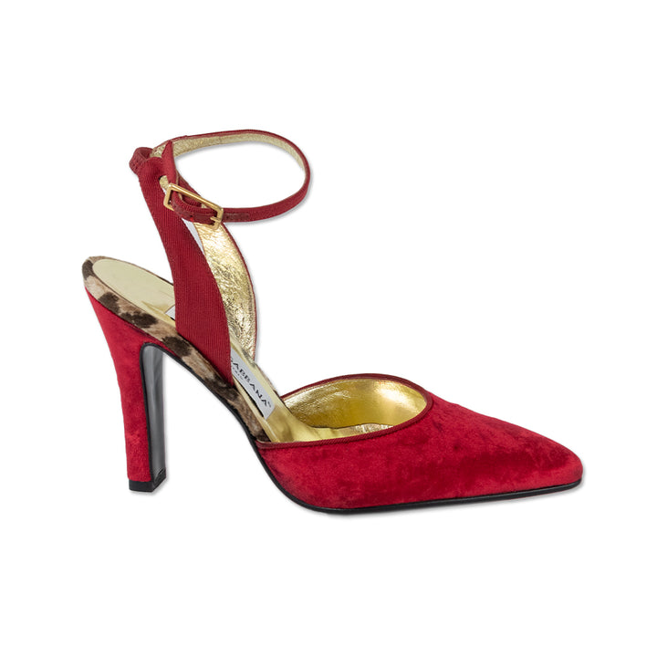 Dolce & Gabbana Red Velvet Ankle Strap Pump