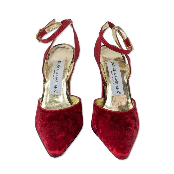 Dolce & Gabbana Red Velvet Ankle Strap Pump