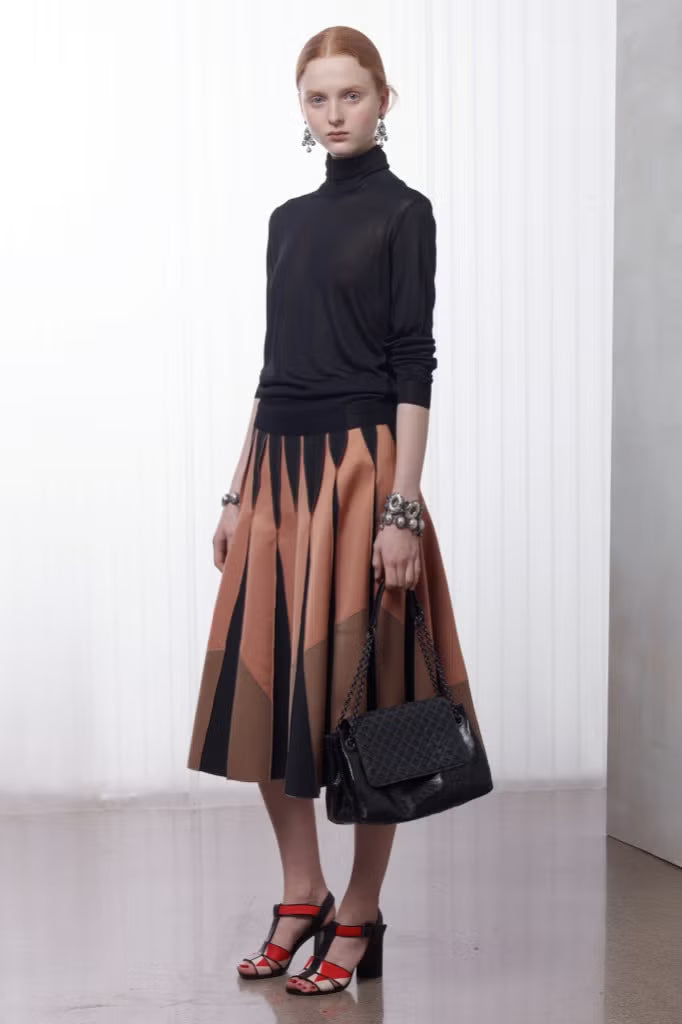 Bottega Veneta Cruise 2016 Black/Brown Pleated Midi Skirt